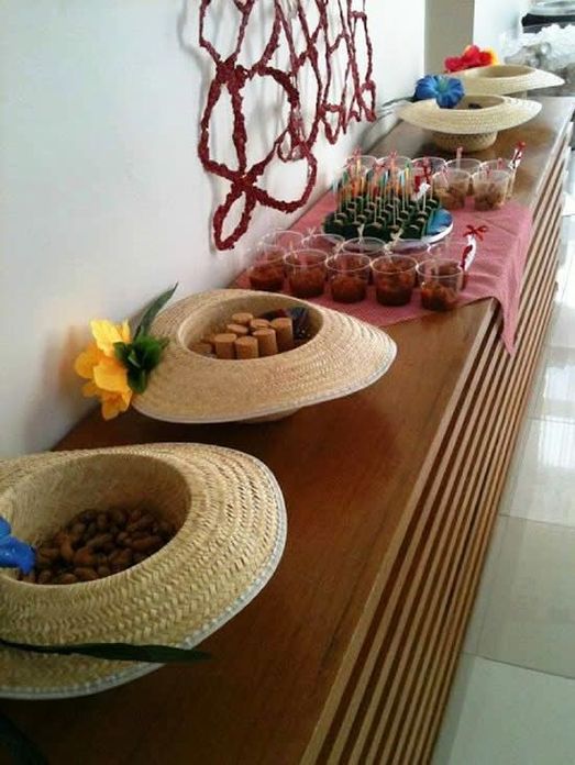 Decoração de Festa Junina. Chapéu compondo a Mesa