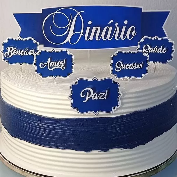 Decoração de Bolo de Aniversário Masculino. Plaquinhas